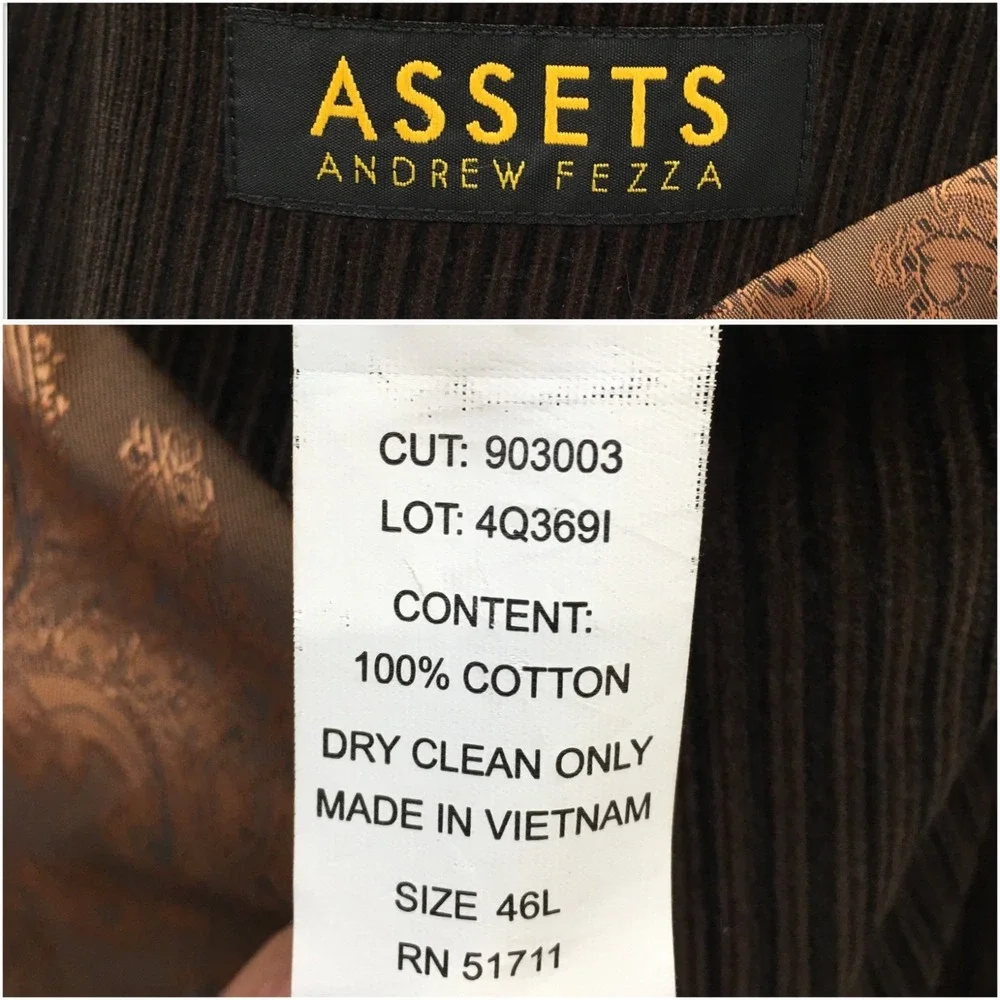ANDREW FEZZA Mens Corduroy Blazer Sport Coat Casual Jacket Size 46L Classic Suit